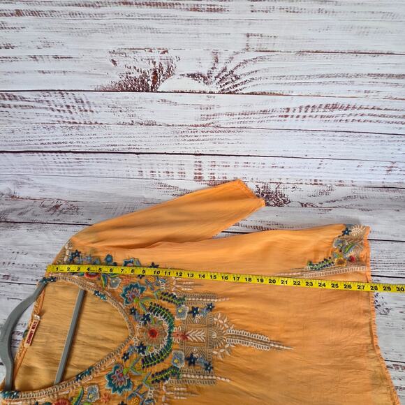 Johnny Was Orange Tropical Blouse (S) Multicolor Emboidered Whimsy Fairy V-Neck - Picture 11 of 13